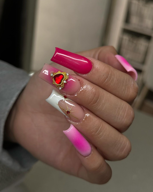 Romantic Red And Pink Nails