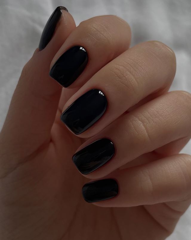 Sleek Black Short Square Nails