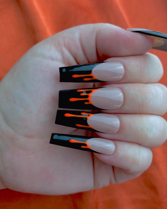 Slime French Orange Slu October Nails Ideas Trendy Fall Nails Baddie Nails Hallowen Nails French Nails Nail Shape October Nails Nails Long Square Nails