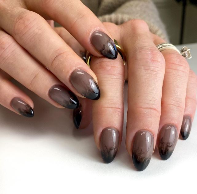 Smoky Black And Brown Ombre Nails