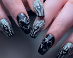 Sparkling Black And Silver Nails