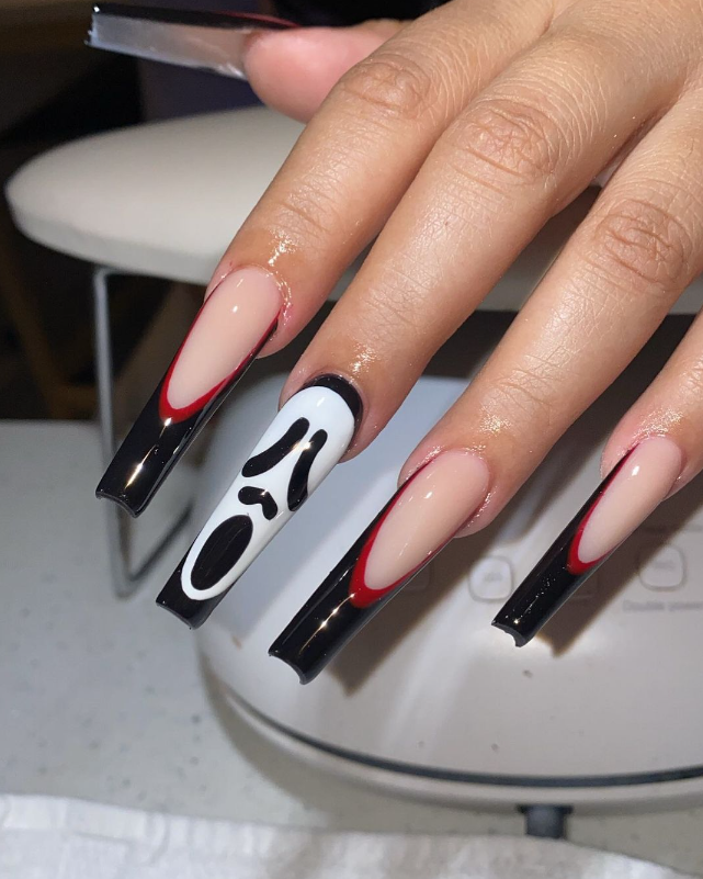 Spooky Scream Nails With Red Tips