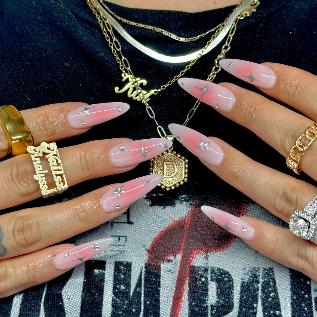 Starry Pink Ombre Nails