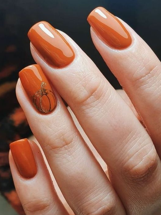 Stunning Pumpkin Nails To Welcome Fall In Style Pumpkin Nails Thankgiving Nails Simple Fall Nails Pumpkin Nail Art Nail Colors Fall Gel Nails