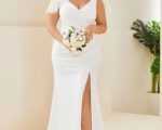 V Neck White Wedding Dress