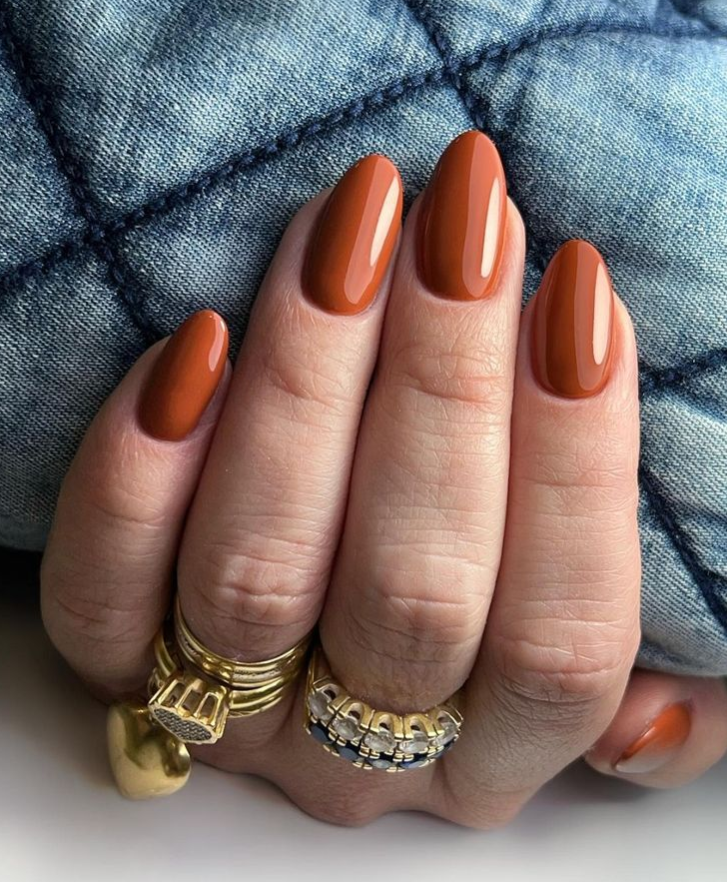 Almond Shape Fall Nails Autumn Rust Orange Nail Designs Thin Nails Pretty Acrylic Nails Fire Nails Autumn Nails Fall Nail Designs