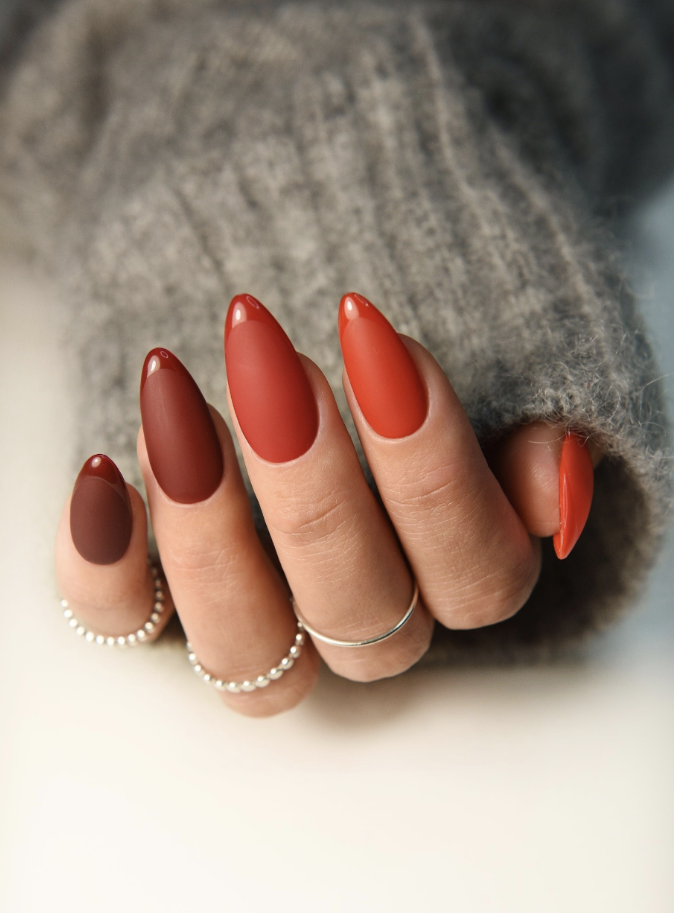 Classy Autumn Fall Nails Almond Shape Inspiration Fall Acrylic Nails Matte Nails Trendy Nails Almond Nails Fall Gel Nails Autumn Nails