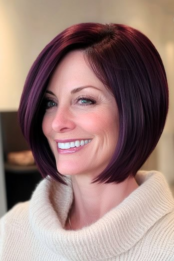 Angled Bob In Deep Plum Violet