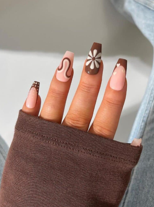 Brown Collage Nails