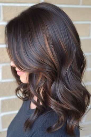 Espresso Brown Waves With Caramel Baby Highlights