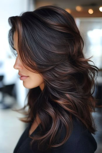 Espresso Feathered Layers With Warm Chestnut Highlights