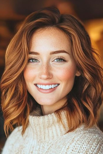 Warm Cinnamon Spice Shoulder Length Waves