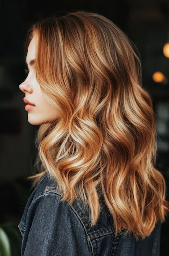 Warm Honey And Caramel Highlighted Waves