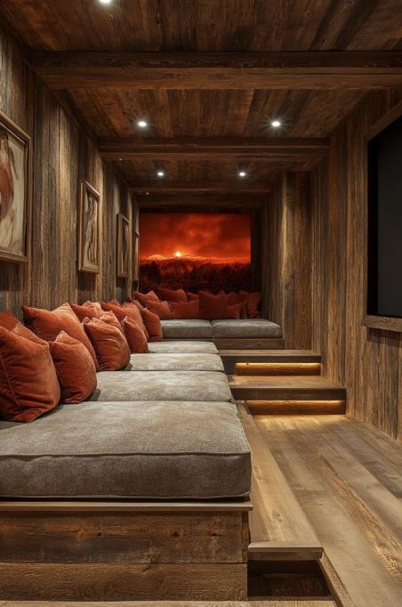 Cabin Home Theater With A Modern Twist