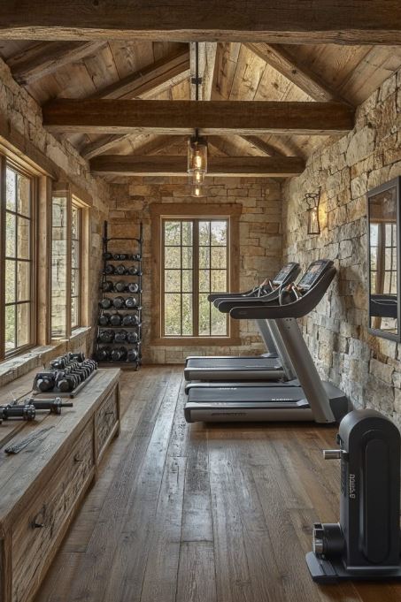 Cabin Workout Room With Modern Equipment