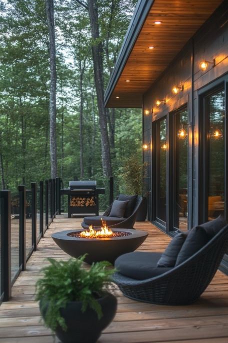 Contemporary Cabin Porch With Scenic Views