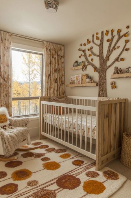 Modern Nursery In A Woodland Cabin