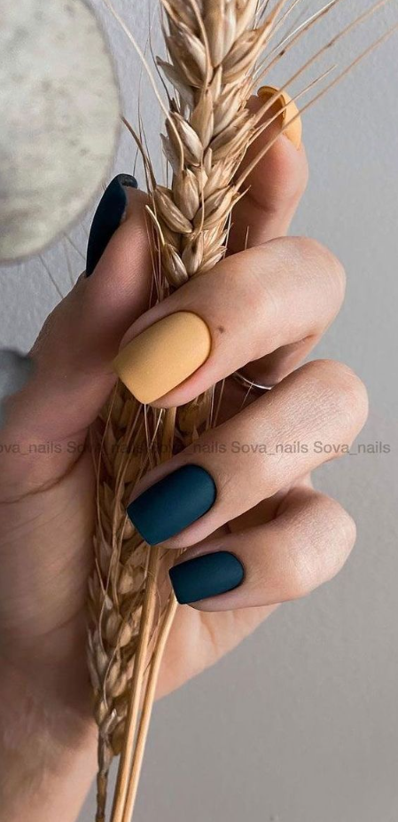 Trendy Fall Nail Designs To Wear In 2020   Blue And Mustard