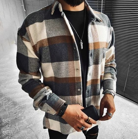 Fall Outfits With Hyfol Casual Plaid Flannel Shirt Jacket Men Polyester Cotton Long Sleeve Men's Jacket