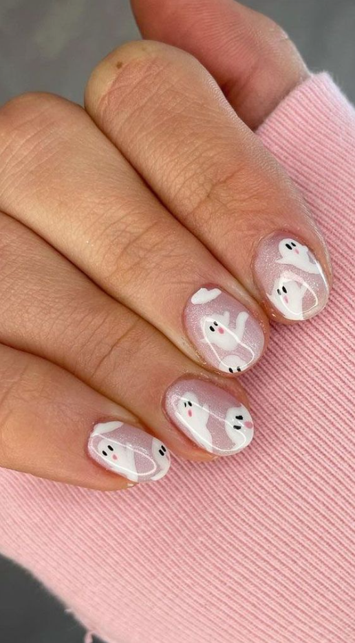 Cute Fall Nails With 35 October Nail Art Designs Halloween Swooshy Ghost Short Nails