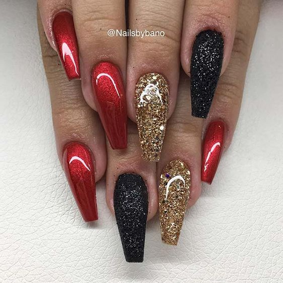 New Years Nails - Red and Black Nails