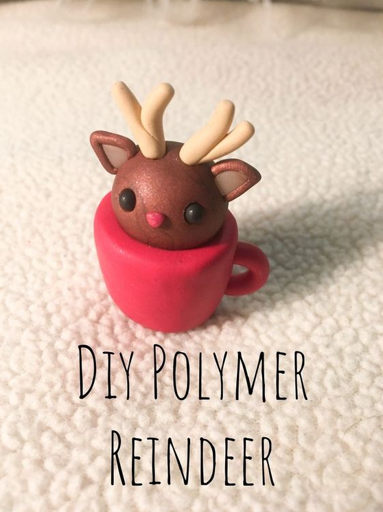 Cool Things To Make With Clay - Polymer Clay Reindeer in a cup