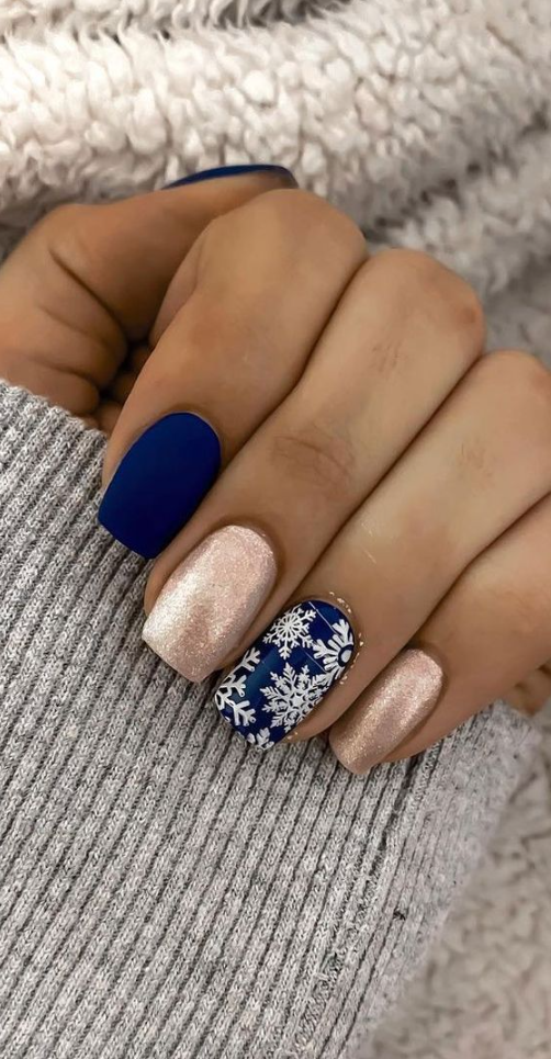 Dark Blue Winter Nails - Cute Winter and Nail Ideas