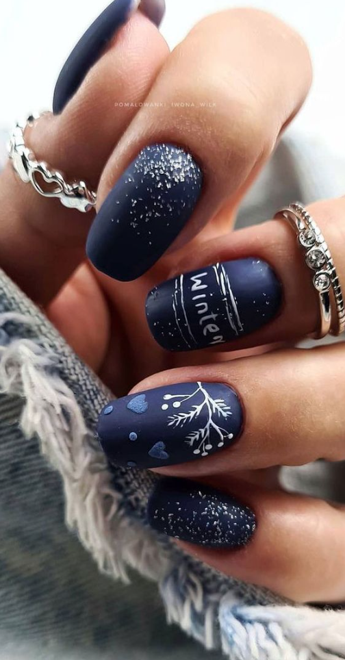 Dark Blue Winter Nails   Pretty Festive Nail Colours & Designs 2020 Navy Blue Festive Nails