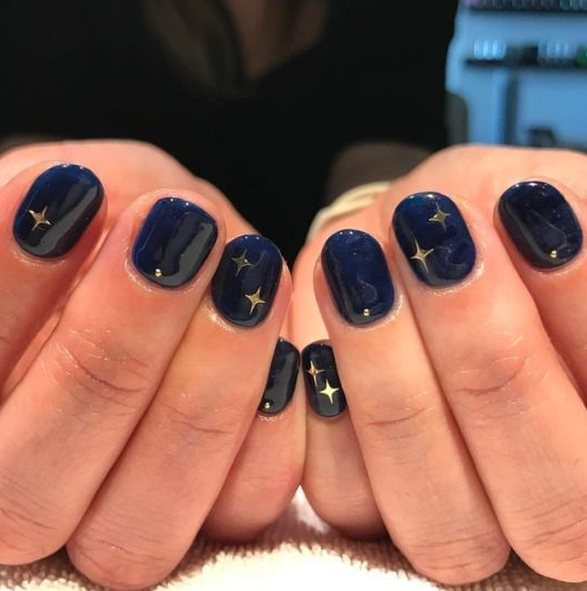 Dark Blue Winter Nails - Star Nails