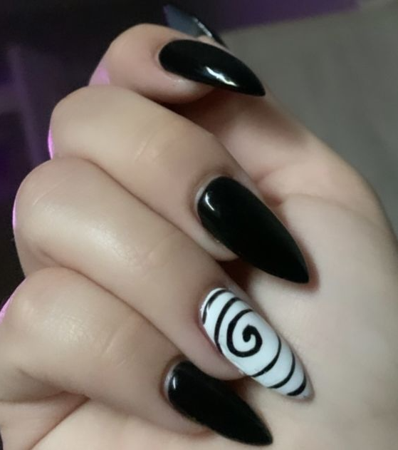 Goth Acrylic Nails - Black and white acrylic nails inspo