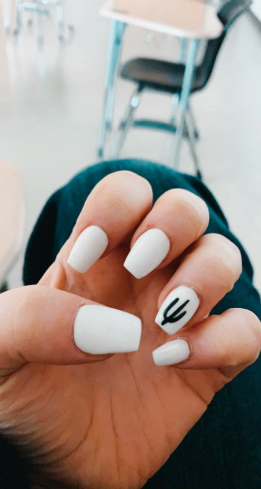 Punchy Western Nails - White coffin cactus nails