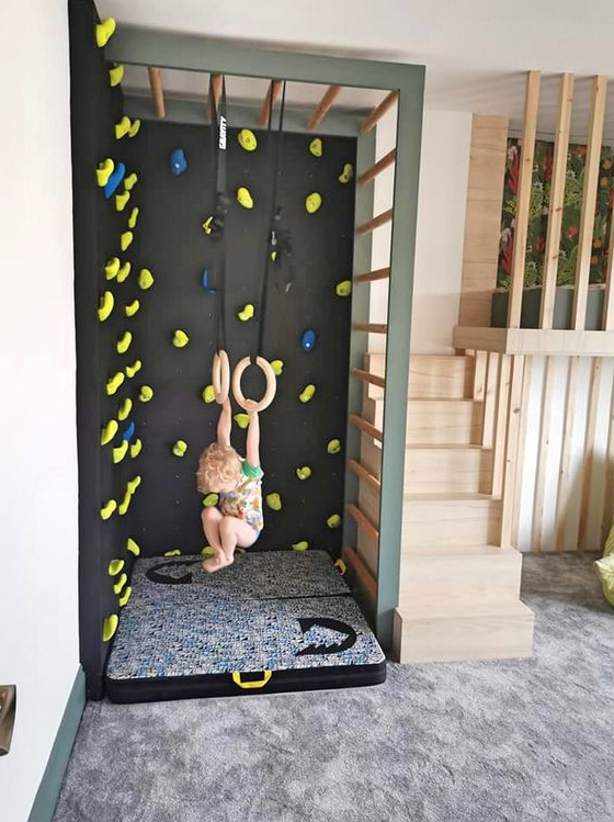 Cool Kids Bedrooms - This Kid's Room features a DIY Climbing Wall and awesome wardrobe