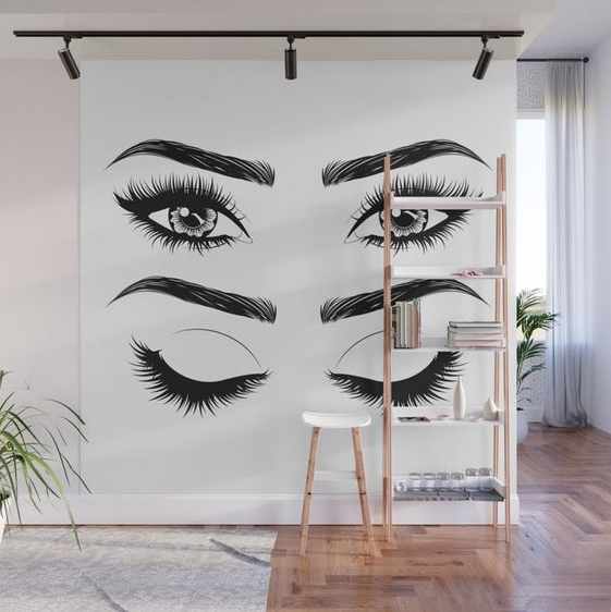 Lash Room Ideas Small Spaces - Eyes With Long Eyelashes And Brows Wall Mural by Annartshock