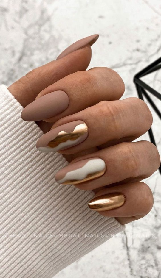 Nails Nude Color - Creative & Pretty Nail Trends 2023 Nude and metallic nails