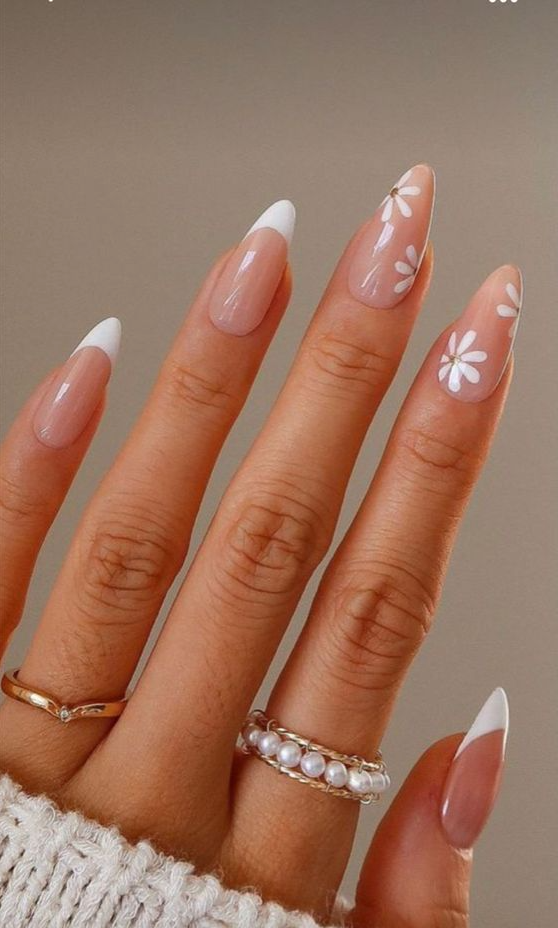 Nails Nude Color   Nails Simple Inspo Ideas Art Flower Petal French Tip White Nude Minimal Clean Trendy Gloss