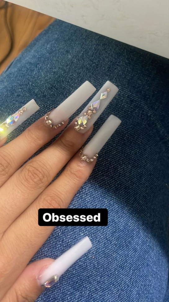 Nails With Gems   Long White Nails With