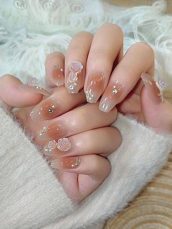 Nails With Gems   Multicolor Collar Floral Color Nails Embellished Beauty Tools