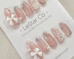 Nails With Gems   Reusable Ribbon Bear Pearl Premium Press On Nails Gel