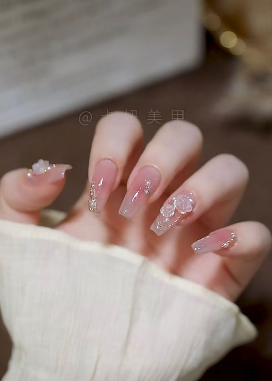 Nails With Gems - elly nails, korean nails, chinese nails