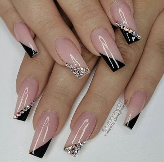 Nails With Rhinestones - Long acrylic nails, Pink acrylic nails, Elegant nails