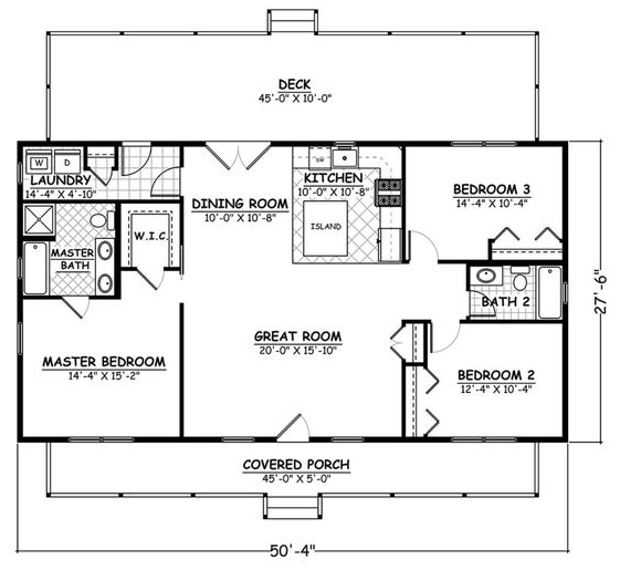 3 Bedroom Home Floor Plans One Level - House Plan 526-00057 - Country Plan 1,381 Square Feet, 3 Bedrooms, 2 Bathrooms