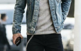 Black Jeans Outfit   Street Wear Combo Gray Sweater Light Wash Denim Jacket Black Jeans Black Chelsea Boot