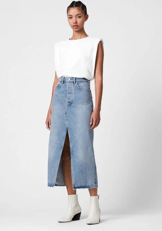 Jeans Skirt Outfit - Denim Midi Skirts To Wear Now