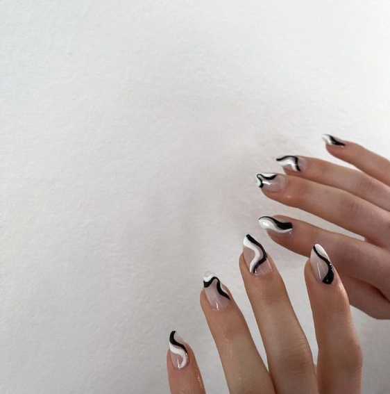 Nails Black And White   Black And White Abstract Nails
