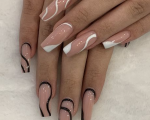 Nails Black And White   Minimalist Line Black And White Acrylic Coffin Nails