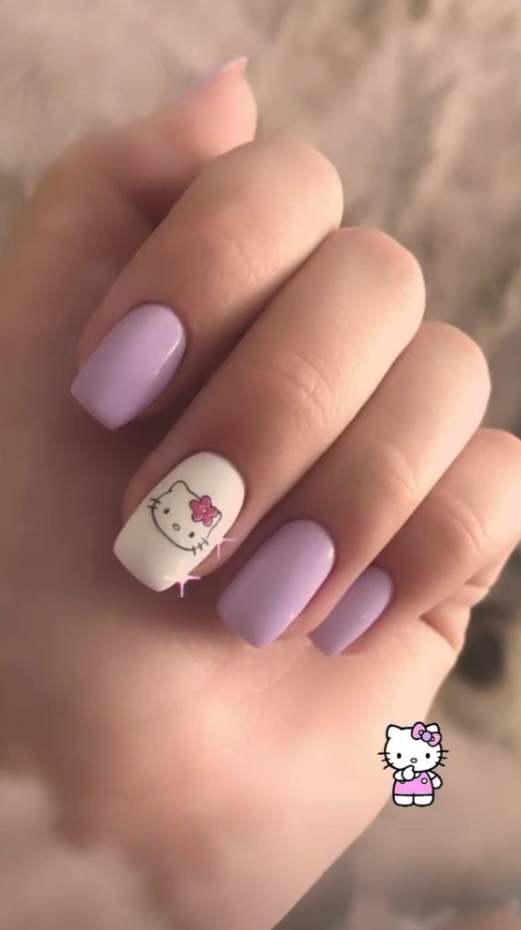 Nails Hello Kitty - Nails aesthetics Instagram beauty stories purple hello kitty