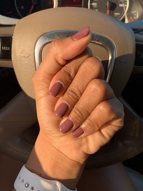 Nails On Dark Skin Hands - Plum Wine DND gel polish manicure dark skin African American short natural purple plum nails