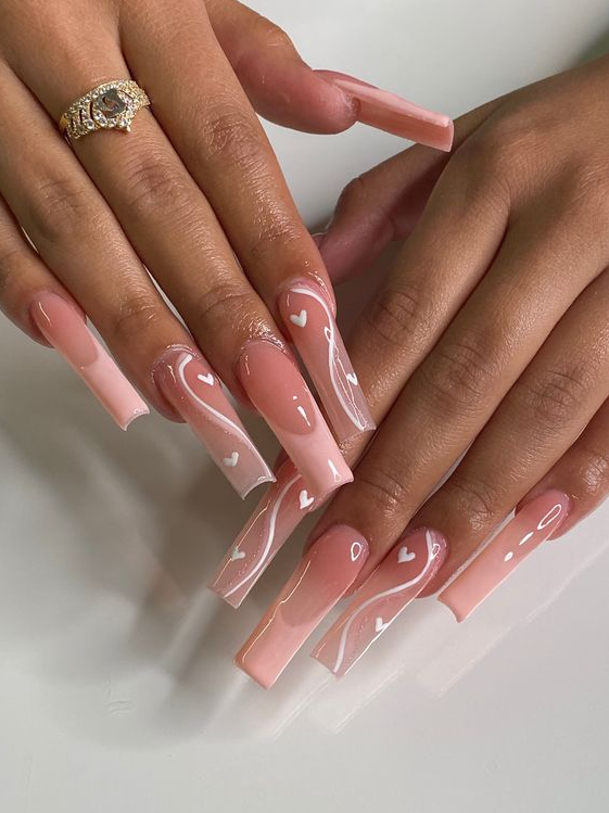 Nails With    Clear Coloured Heart Nail