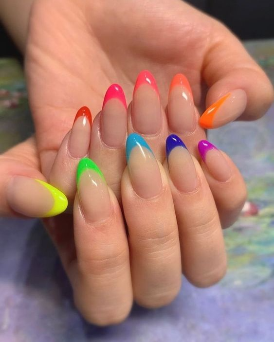 2023 Spring Nails   Rainbow  Long Acrylic  Gel  Simple