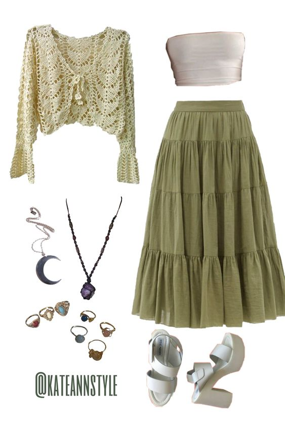 Amazing Cottagecore Outfits Design - Long green skirt